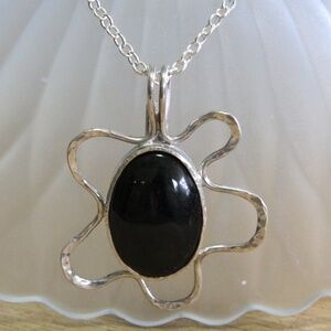 Handmade Large Agate Flower Pendant Solid Sterling Silver 925